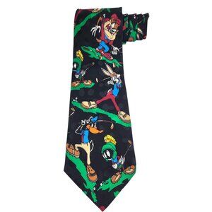 Looney Tunes Mania Men's Tie Golf Taz Marvin Bugs Daffy Vtg 1994 Silk Classic